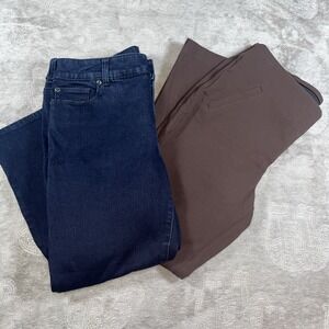 Chico's Lot Of 2 Jeans Fabulously Slimming Brown Pants Womens‎ Med 10 Stretch